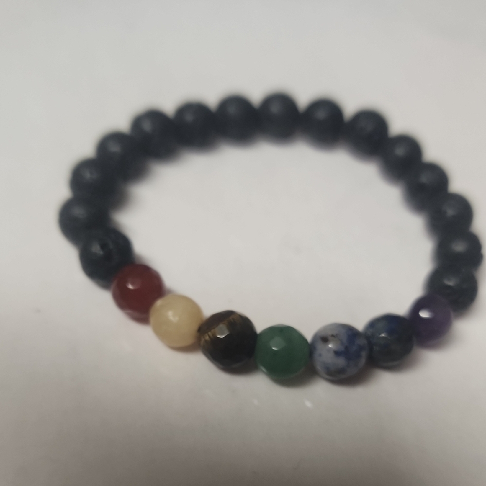 Chakra & Lava Stone Stretchy Bracelet